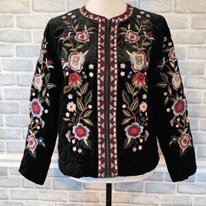 Johnny Was Mahea Black Silk Embroidered Crop Jacket XS Whimsigoth Art to Wear